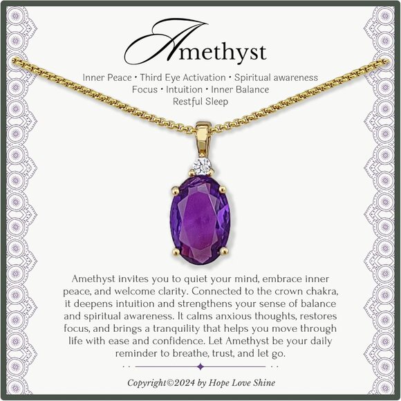 Amethyst Necklace for Women - February Birthstone 18K Gold...